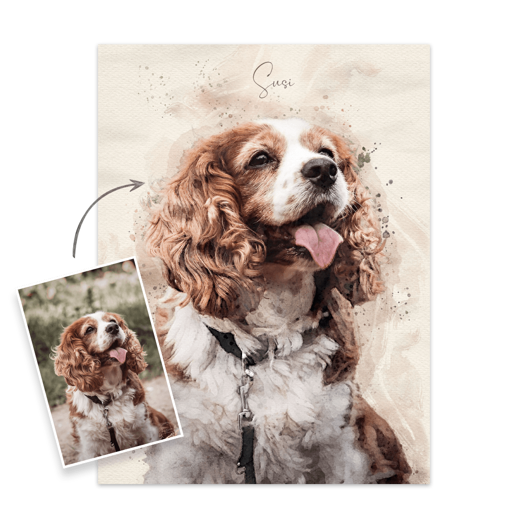 Hundeportrait nach Foto. Wir malen deinen Hund als personalisiertes Gemälde.