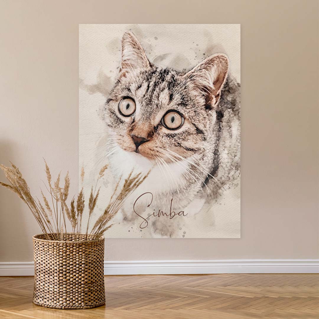 Poster von Katze als Gemälde. Poster in 100 x 140 cm.