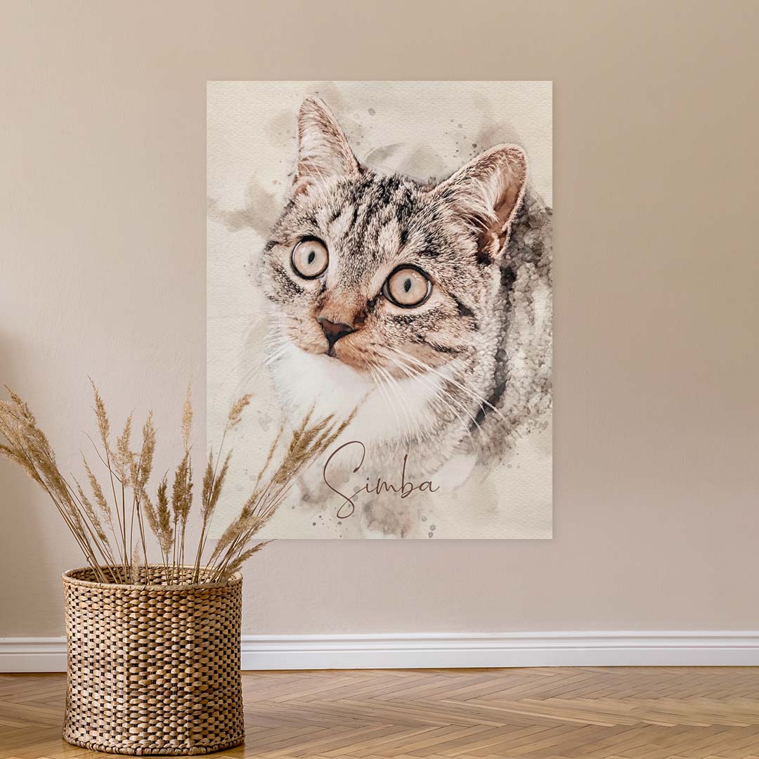 Poster von Katze als Gemälde. Poster in 80 x 120 cm.
