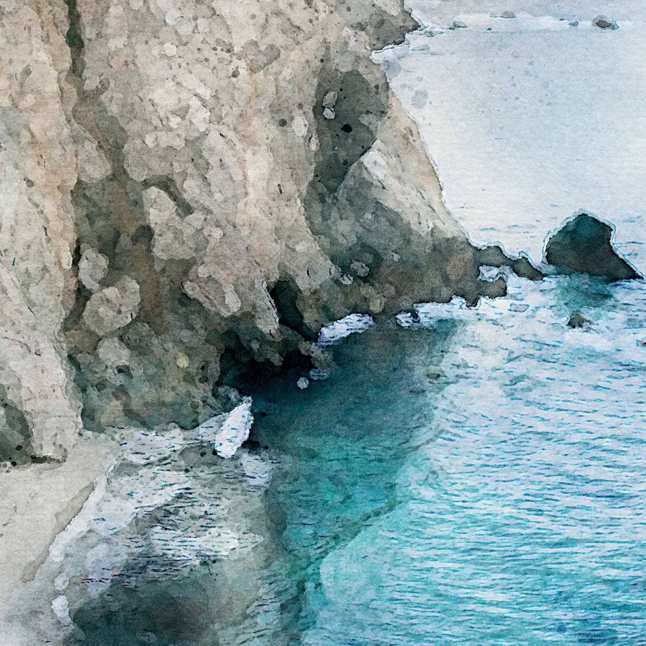 Felsen am Meer in Aquarell gemalt