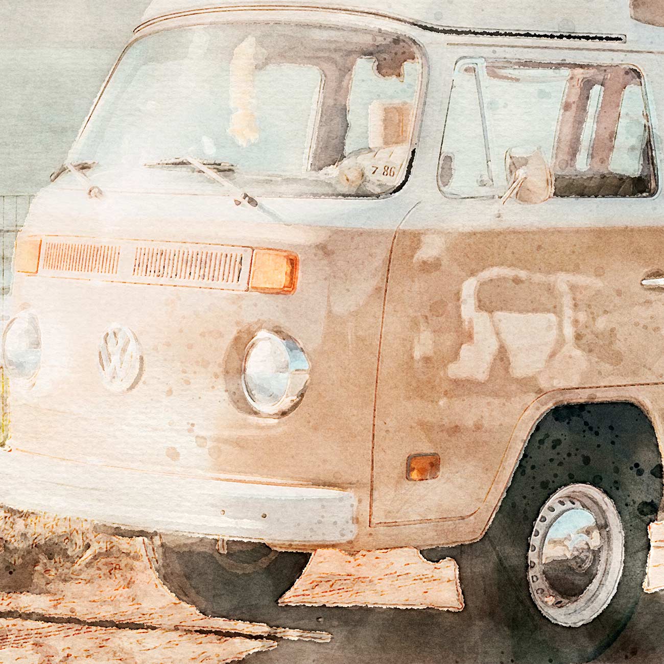 VW Bus Poster in Aquarell