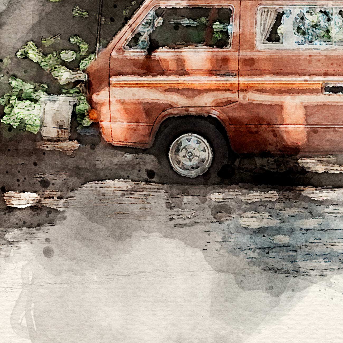 VW Bus T3 in Aquarell