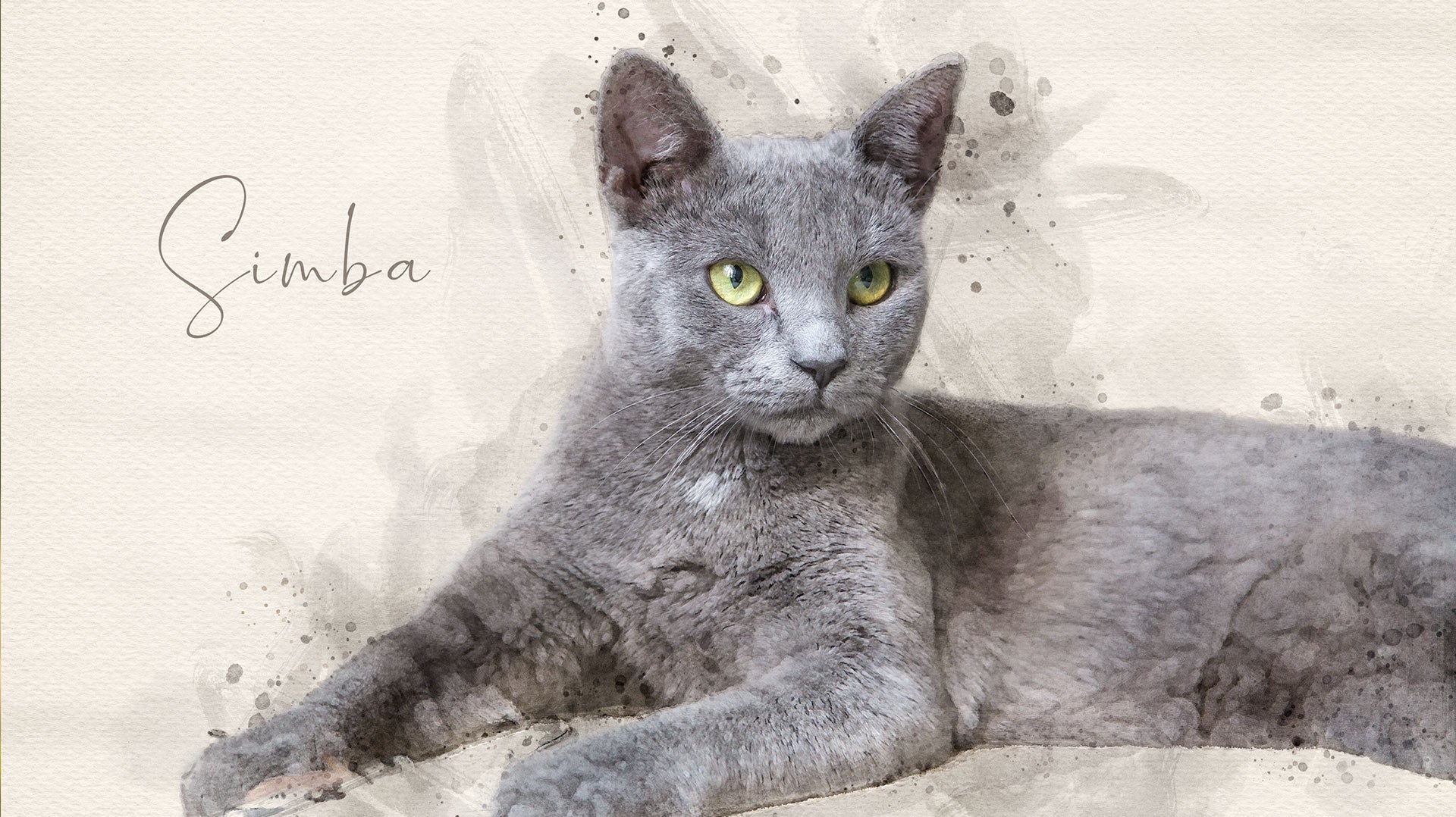 Personalisiertes Gemälde von Katze. Beiger Aquarellhintergrund