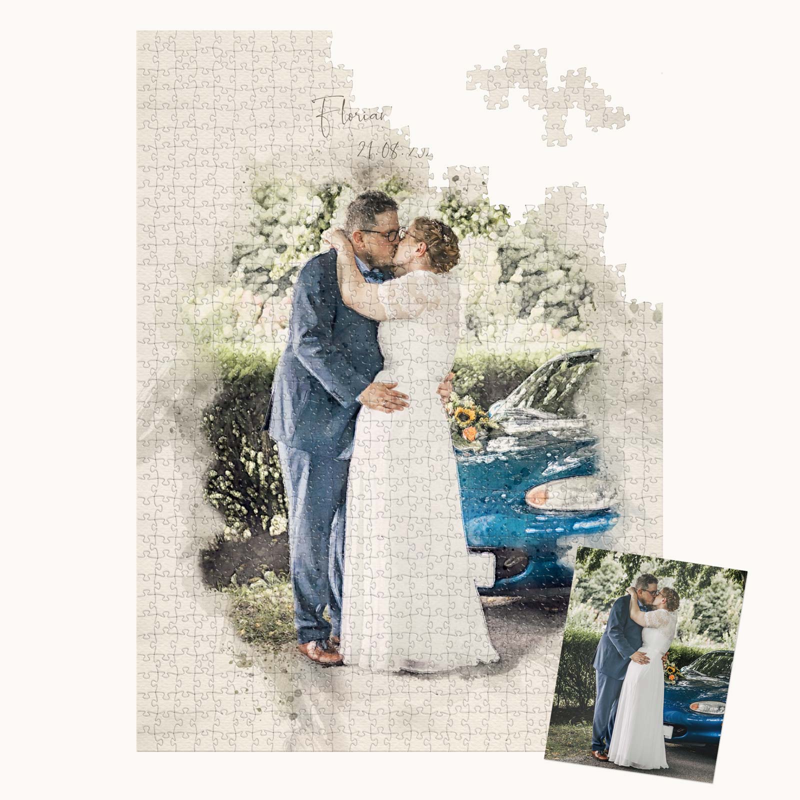 Personalisiertes Fotopuzzle Hochzeit Brautpaar Aquarell