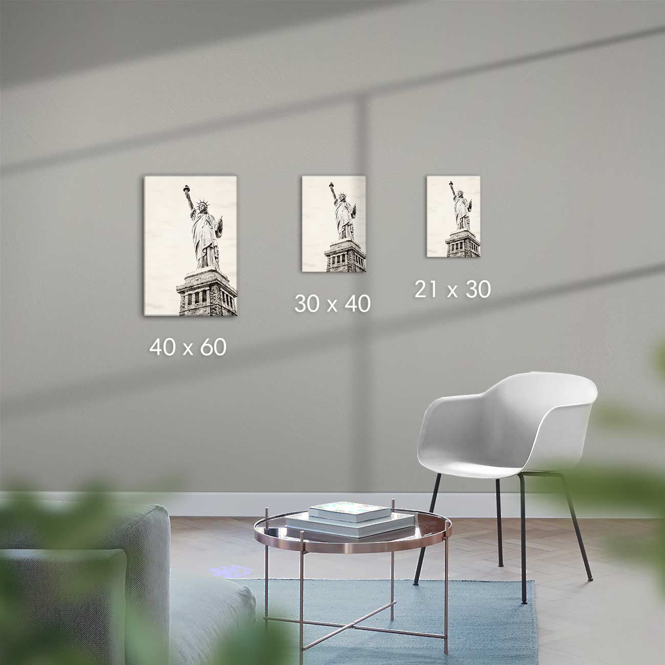 Wandbild Freiheitsstatue New York – Aquarell Auf Leinwand, Eichenholzrahmen 40,6 X 50,8 Cm, Modernes Wanddekor In Beige-Blau