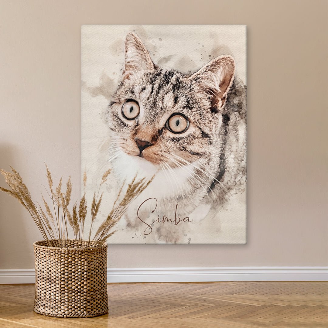 Personalisiertes Gemälde von Katze. Leinwand in 100 x 140 cm.