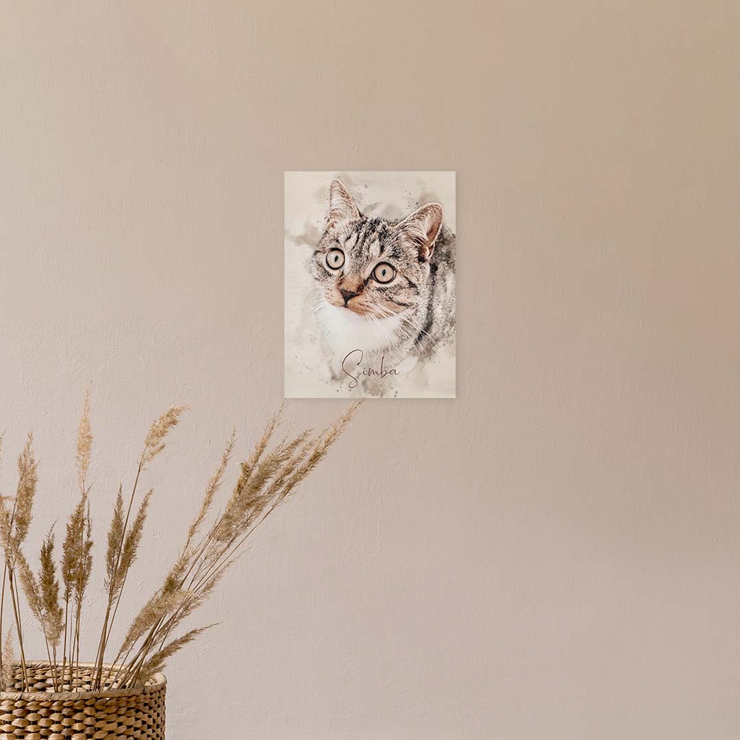 Personalisiertes Katzenportrait nach Fotovorlage. AQUARELLS. Poster in 30 x 40 cm.