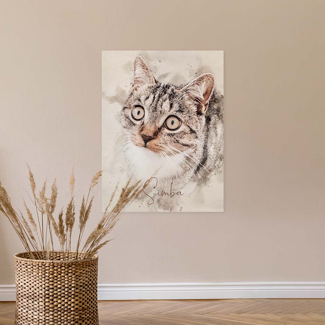 Katzenportrait nach Fotovorlage. AQUARELLS Poster in 60 x 90 cm