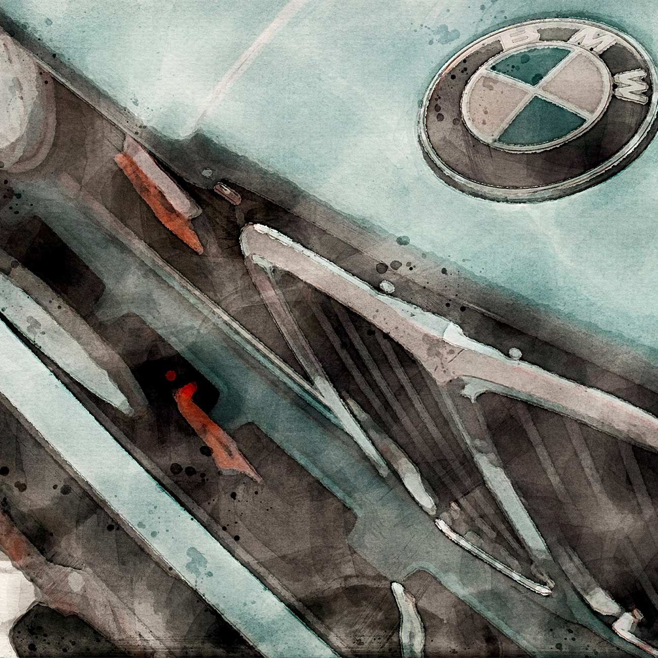 Poster BMW 5er in Aquarell gemalt