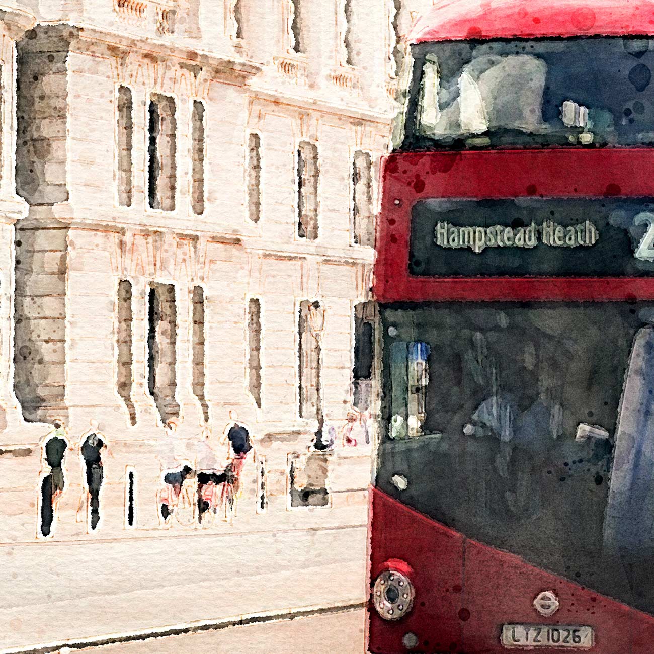 London Bus in Aquarell gemalt