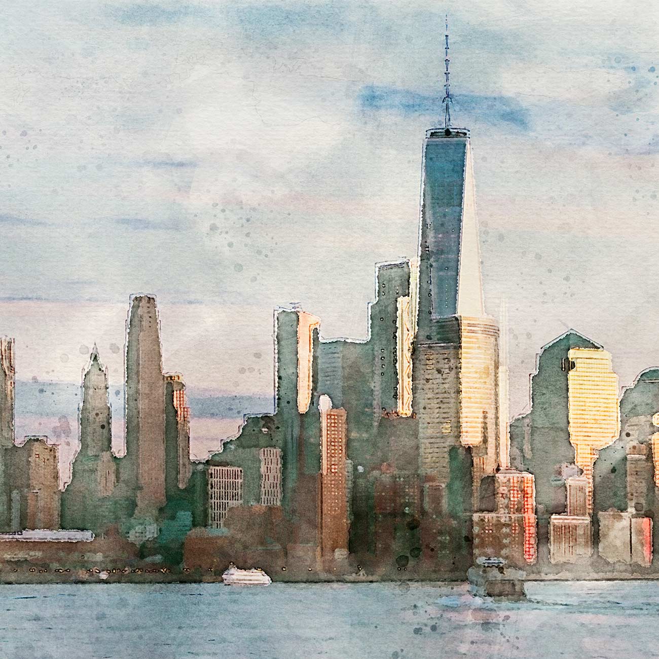 Poster New York Skyline in Aquarell gemalt